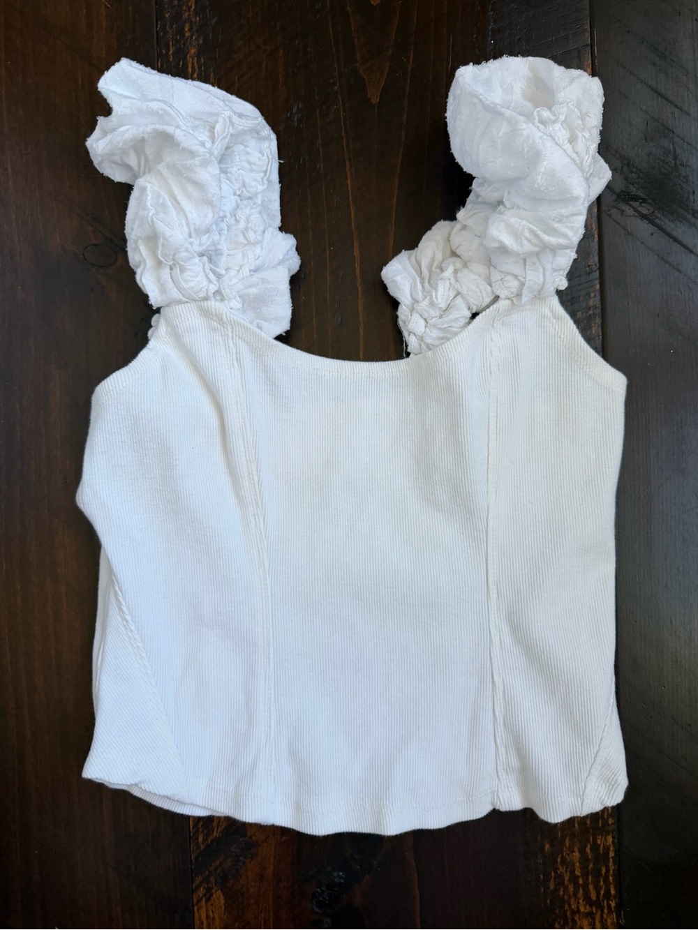 Anthropologie White Ruffle Strap Tank Top